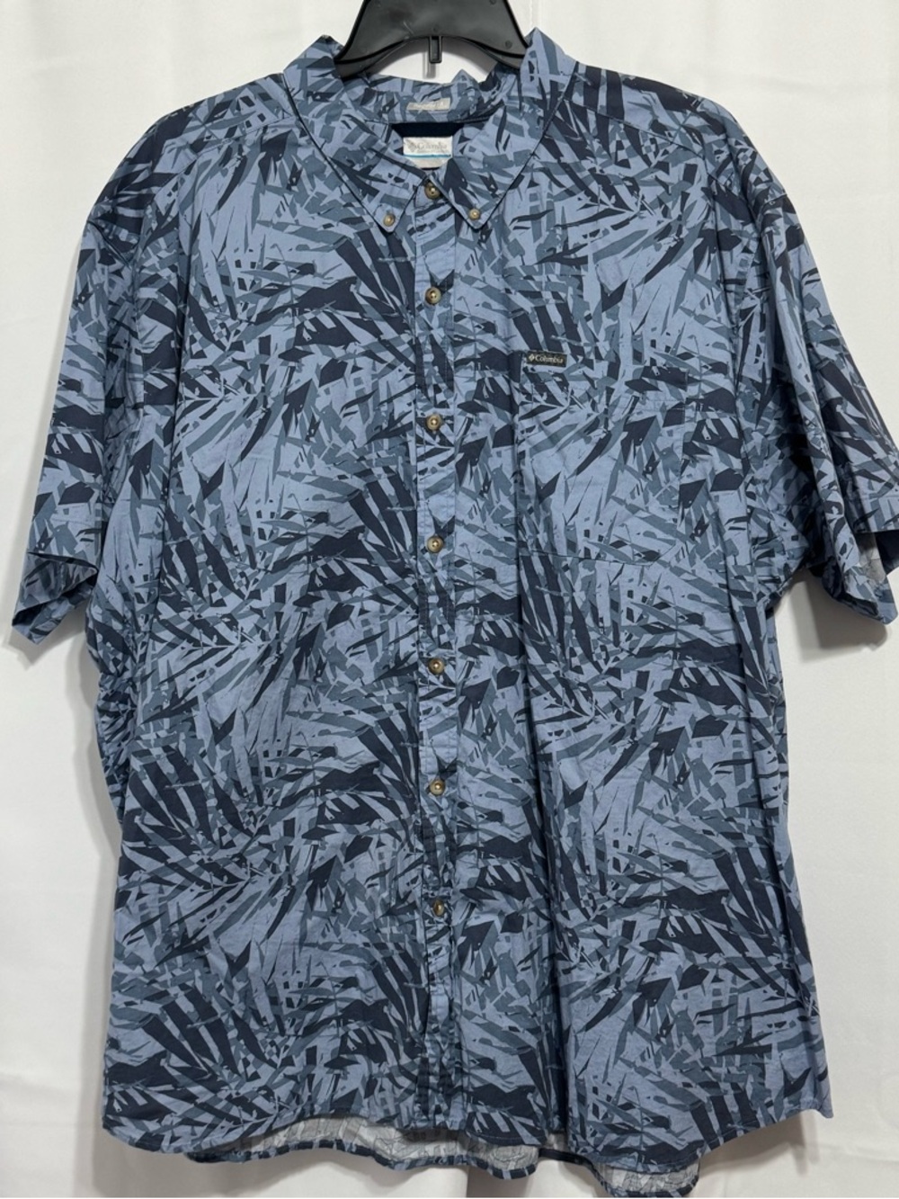 Columbia Rapid Rivers Blue Abstract Shirt 5X Tropical Cotton Stretch Resort XXL